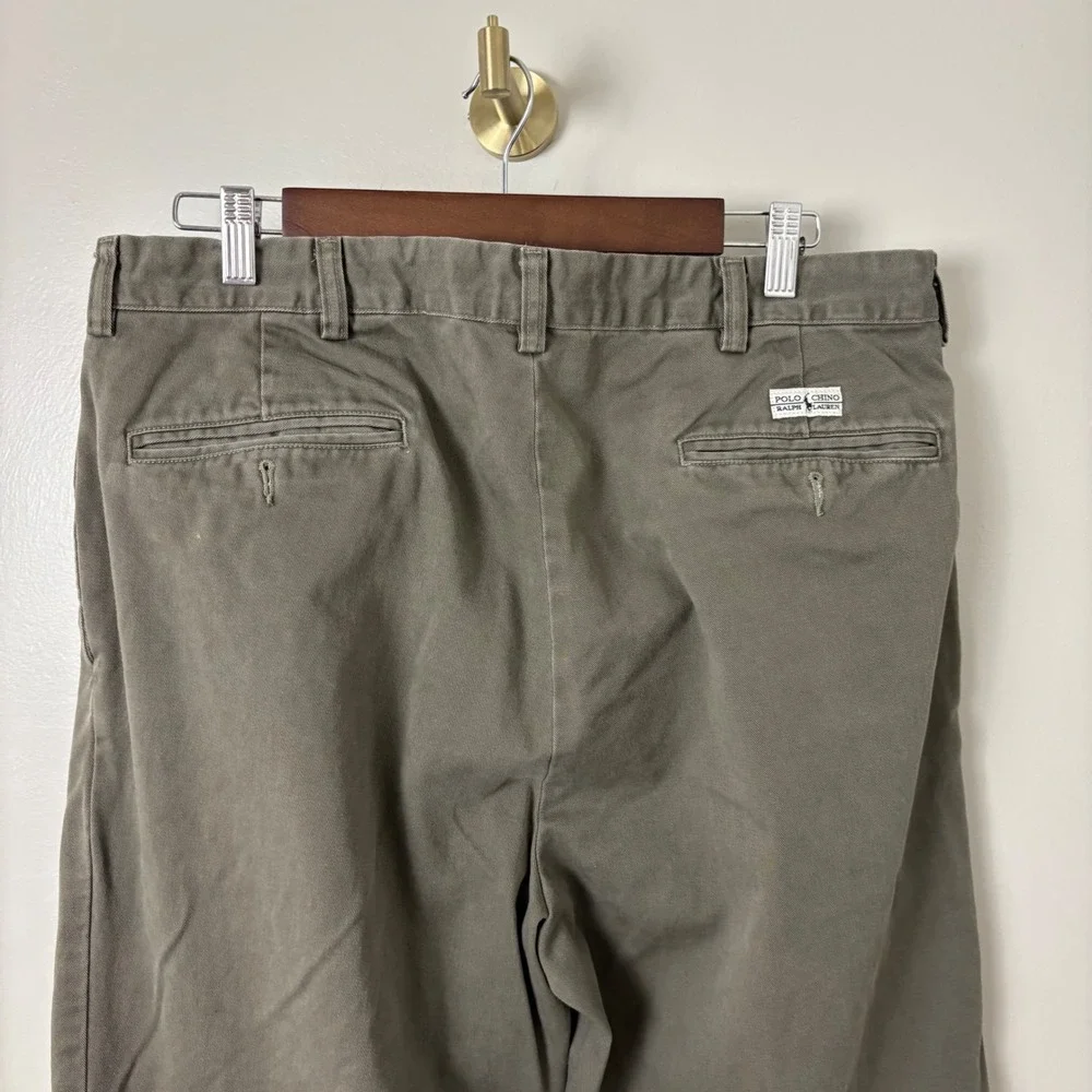 VTG Polo Ralph Lauren Andrew Pant Chinos Men 33x30 Olive Green Pleated Classic